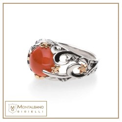 Anello Polvere di stelle cupola con corallo| Gioielli De Nobili